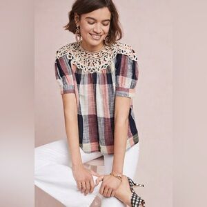 NWT Maeve by Anthropologie Plaid Swing Top Crochet Bib XS